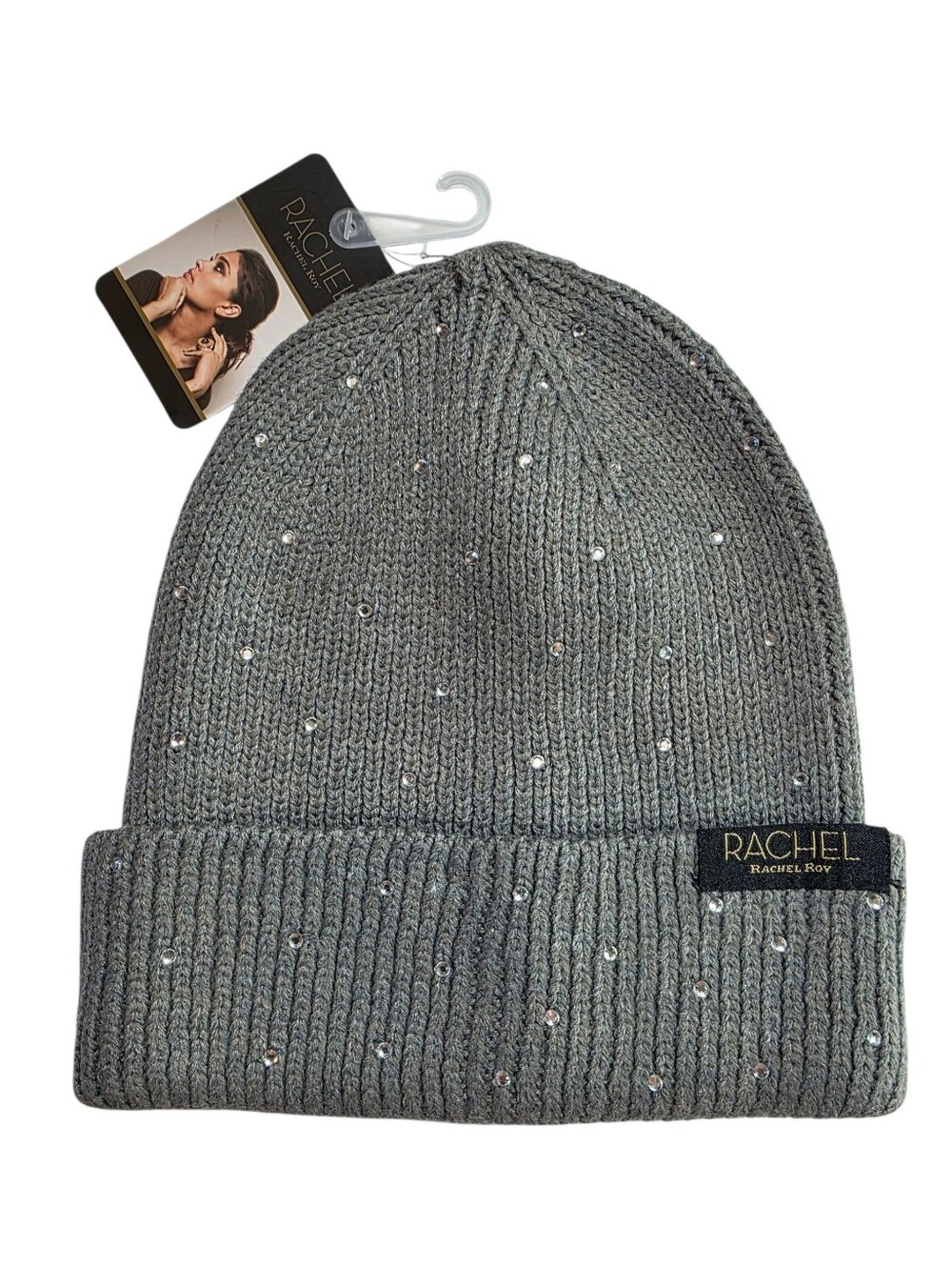 RACHEL Rachel Roy Gray Ribbed Beanie with Rhinestones NWT